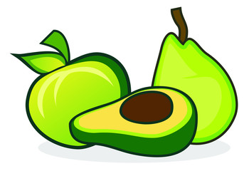 fruits vector  apple, avocado, pear design vector