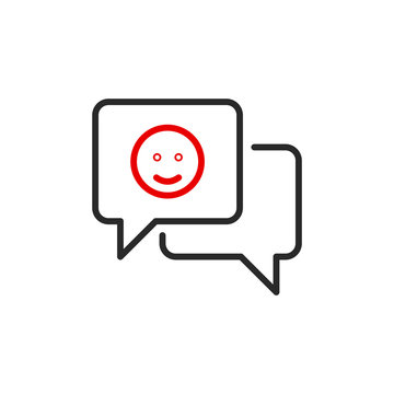 recommend clip art: Feedback dialog with Web site support outline flat icon. Single high quality outline logo for web design or mobile app. Thin line logo review. Black and red icon pictogram isolated on white background