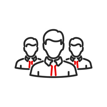 recommend clip art: company business team outline flat icon. Single high quality outline logo symbol for web design or mobile app. Thin line sign design logo. Black and red icon pictogram isolated on white background