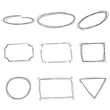 Frame doodles vector sketch icons set isolated on a white background.