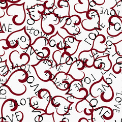 Seamless pattern with hearts and with the word love.