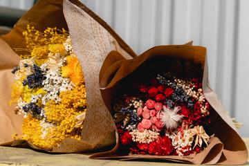 bouquet of dried flowers under the sun