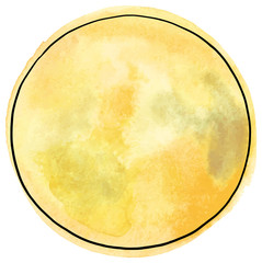 Vector and watercolor full moon drawing in pale golden yellow, an abstract background texture