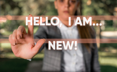 Word writing text Hello I Am New. Business photo showcasing used greeting or begin telephone...