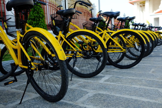 BANGKOK, THAILAND - JULY 23, 2019: Co Van Kessel Bike Tour in Front of Wat Kalayanamit Temple. Bike Trips is a famous activity in Bangkok, Thailand.