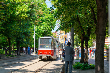 SOFIA, BULGARIA - 24 May 2018: Tramway in Sofia, Bulgaria - obrazy, fototapety, plakaty