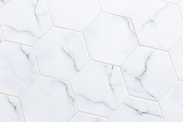 White hexagon marble tile wall for texture background. - obrazy, fototapety, plakaty