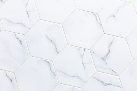 White Hexagon Marble Tile Wall For Texture Background.