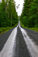Harnosand, Sweden A wet forest road.