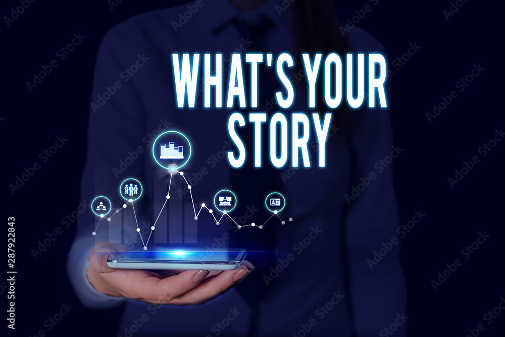 Fototapete text sign showing what s is your storyquestion. business photo text analysisner of asking demonstrat