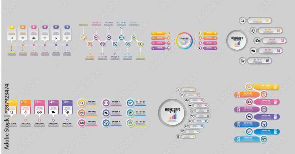 Aufkleber set of infographics elements vector design template. business data visualization infographics timeli