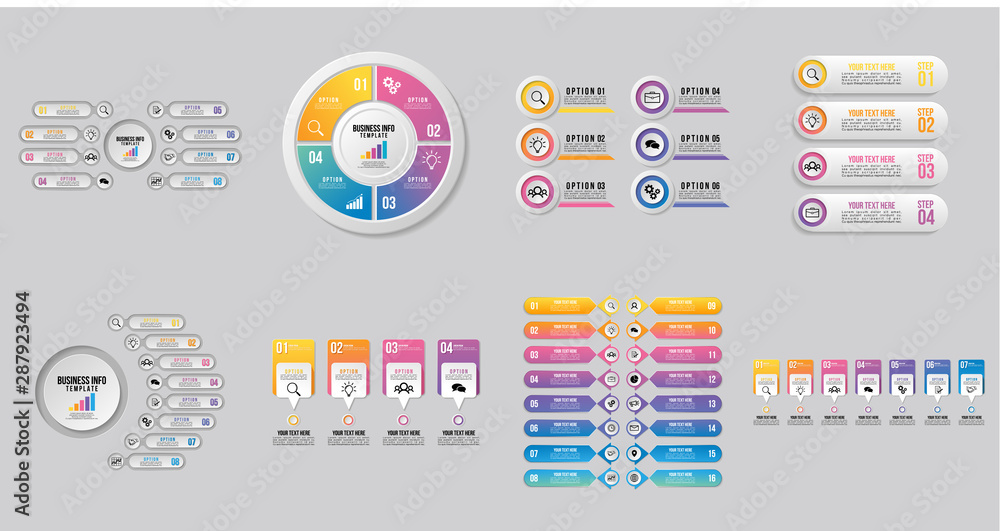 Aufkleber set of infographics elements vector design template. business data visualization infographics timeli