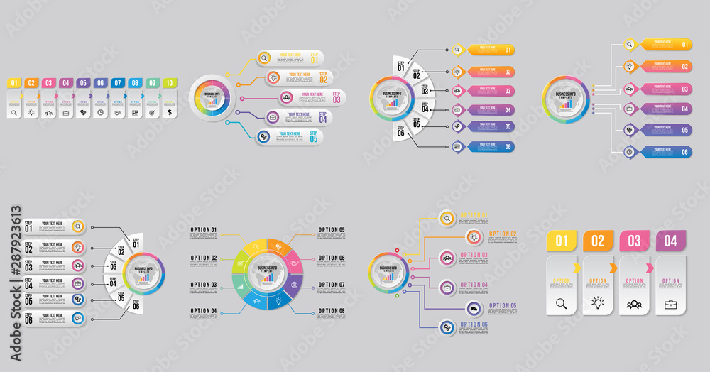 Poster set of infographics elements vector design template. business data visualization infographics timeli