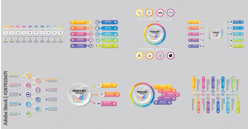 Aufkleber set of infographics elements vector design template. business data visualization infographics timeli