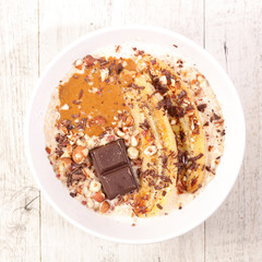 oatmeal with banana and chocolate, breakfast