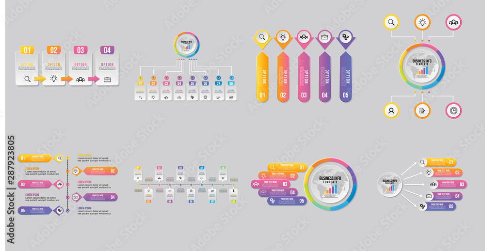 Poster set of infographics elements vector design template. business data visualization infographics timeli