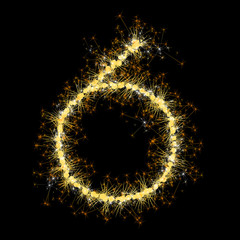 Bengal lights golden glittering sparks number set. Vector shining golden figures of sparkles and stars on black background.