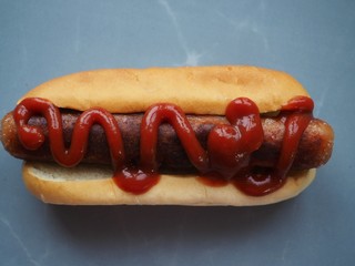 hot dog with ketchup