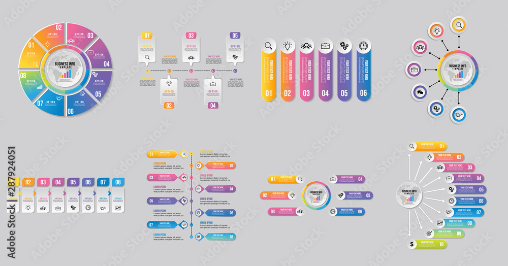 Poster set of infographics elements vector design template. business data visualization infographics timeli