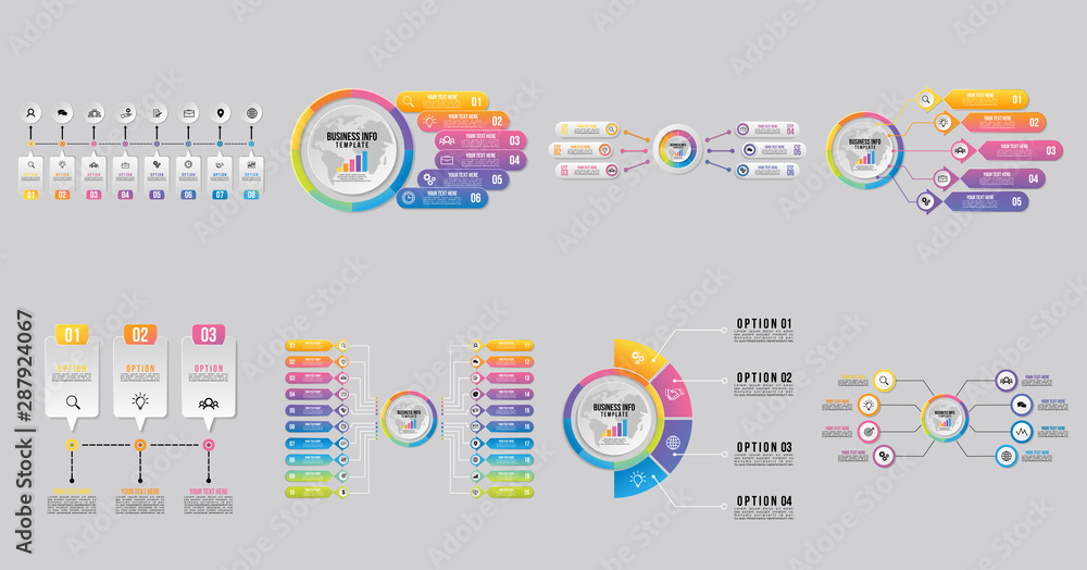 Poster set of infographics elements vector design template. business data visualization infographics timeli