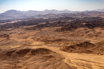 Fototapeta na wymiar Aerial view of the Sahara desert between the river Nile and the Red Sea. Egypt, Africa