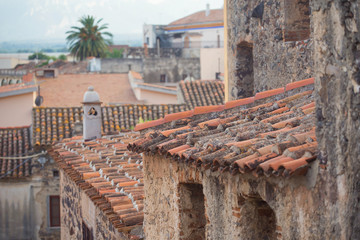 Closeup of houses in Orosei, Sardinia, Italy