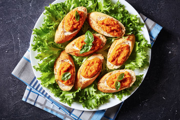 toast with vegetable caviar on a plate