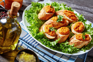 close-up of Toasted baguette with veggies Mash