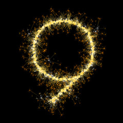 Bengal lights golden glittering sparks number set. Vector shining golden figures of sparkles and stars on black background.