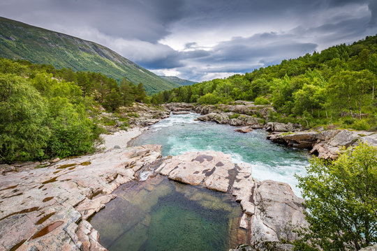 Magalaupet gorge of river Driva in Oppdal municipality in Trondelag, Norway, Scandinavia