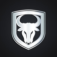 bull head shield heraldry silver symbol