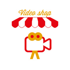 Video Shop Sign, Emblem. Red and White Striped Awning Tent. Vector Illustration