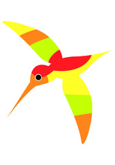 Illustration of a flying colorful Hummingbird or Colibri. Vector illustration. Isolated image on white background. Bird of hummingbirds. Vector drawing for logo or Illustration.