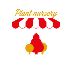 Plant Nursery Sign, Emblem. Red and White Striped Awning Tent. Vector Illustration