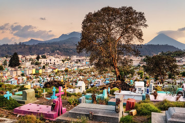 Cemetery, Quetzaltenango; Volcano Agua, Guatemala