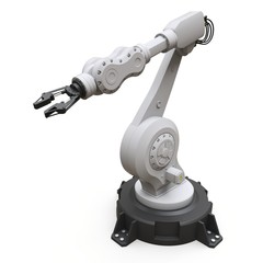 Robotic arm for any work in a factory or production. Mechatronic equipment for complex tasks. 3d illustration.