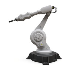 Robotic arm for any work in a factory or production. Mechatronic equipment for complex tasks. 3d illustration.
