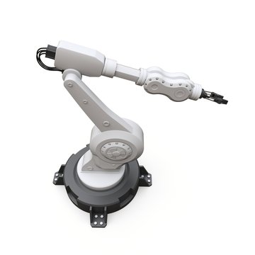 Robotic arm for any work in a factory or production. Mechatronic equipment for complex tasks. 3d illustration.