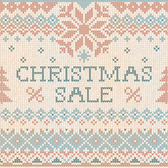Fototapeta na wymiar Vector illustration Handmade knitted background pattern Christmas Sale, reindeers, snowflakes