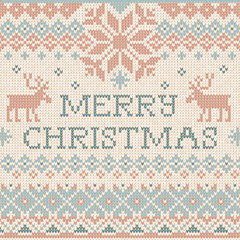 Fototapeta na wymiar Vector illustration Handmade knitted background pattern Merry Christmas, reindeers, snowflakes