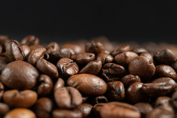 Coffee beans close op with black background