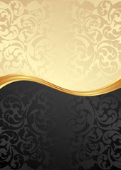 golden and black background with floral pattern