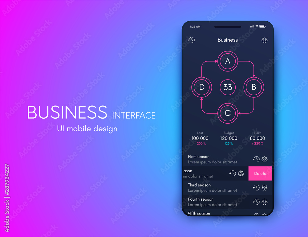 Poster mobile application interface. ui design, stock vector