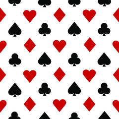 Clubs, hearts,spades and diamonds illustration. Poker cards pattern. Seamless pattern.