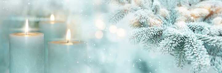 Winter scene background with candles