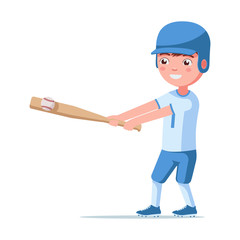 Boy baseball player hits a bat ball