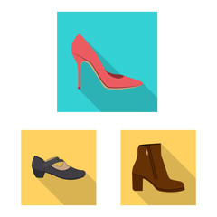 Vector design of footwear and woman logo. Set of footwear and foot stock symbol for web.