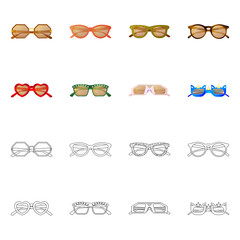 Vector illustration of glasses and sunglasses symbol. Collection of glasses and accessory stock vector illustration.