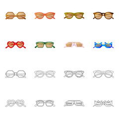 Vector illustration of glasses and sunglasses symbol. Collection of glasses and accessory stock vector illustration.