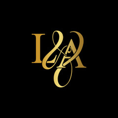 Initial letter LA L A luxury art vector mark logo, gold color on black background.	